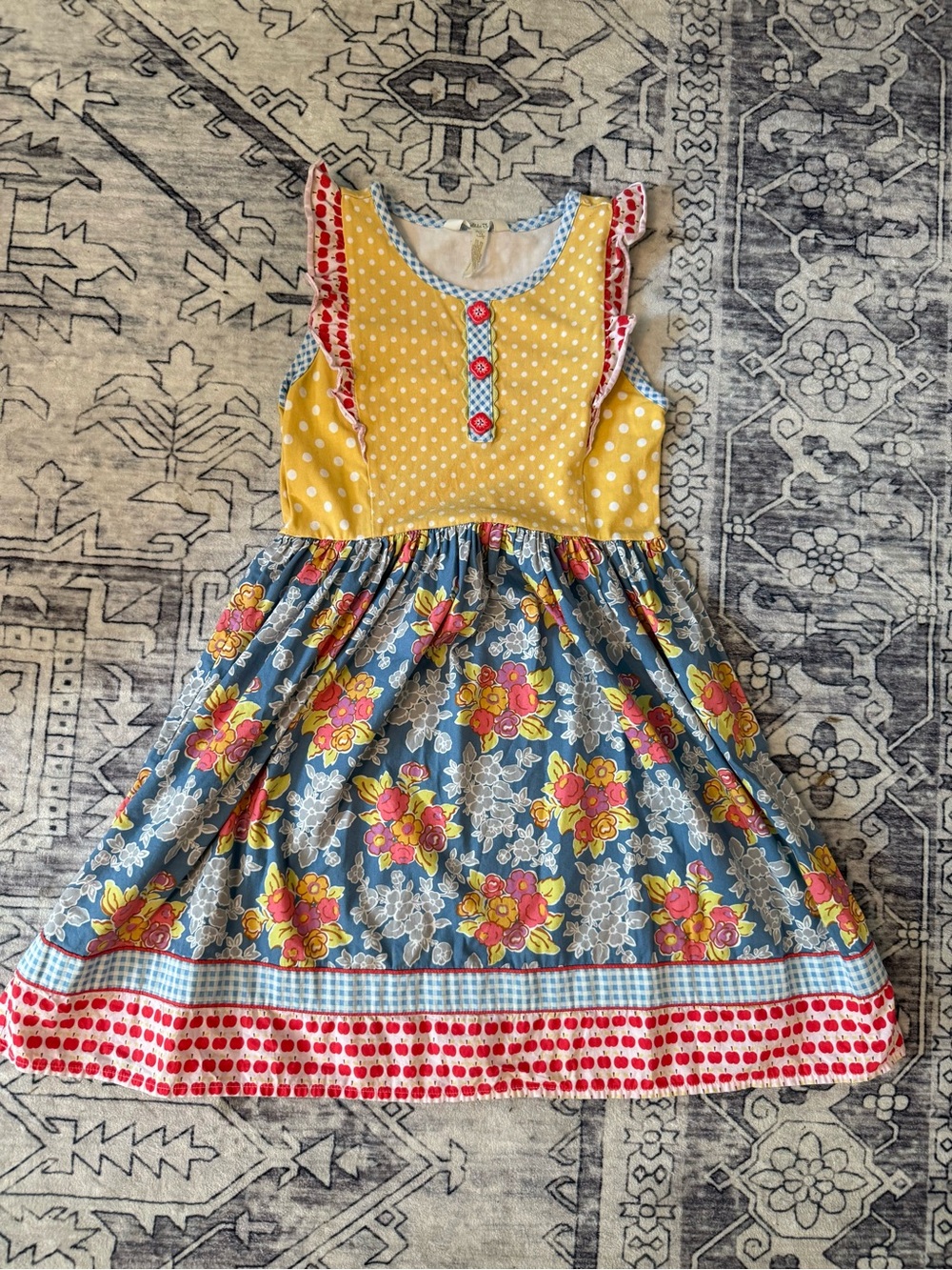 Matilda Jane Dress, Size 10 Item 24002D, Floral Gingham Polka Dot Apple Dress